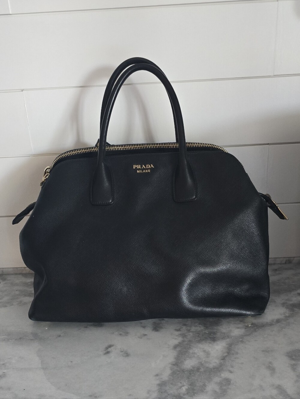 Prada Milano Black Saffiano Leather Dome Satchel with Dust Bag - Picture 4 of 15